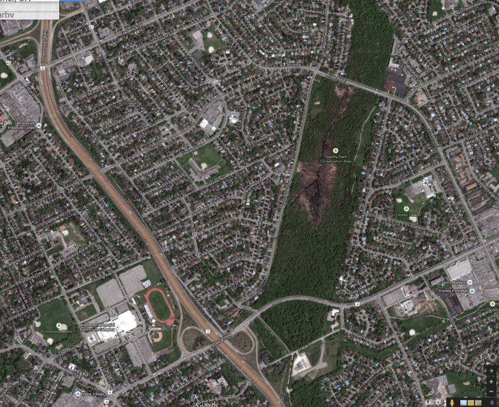 aerial view of auditorium and stanley park in 2015